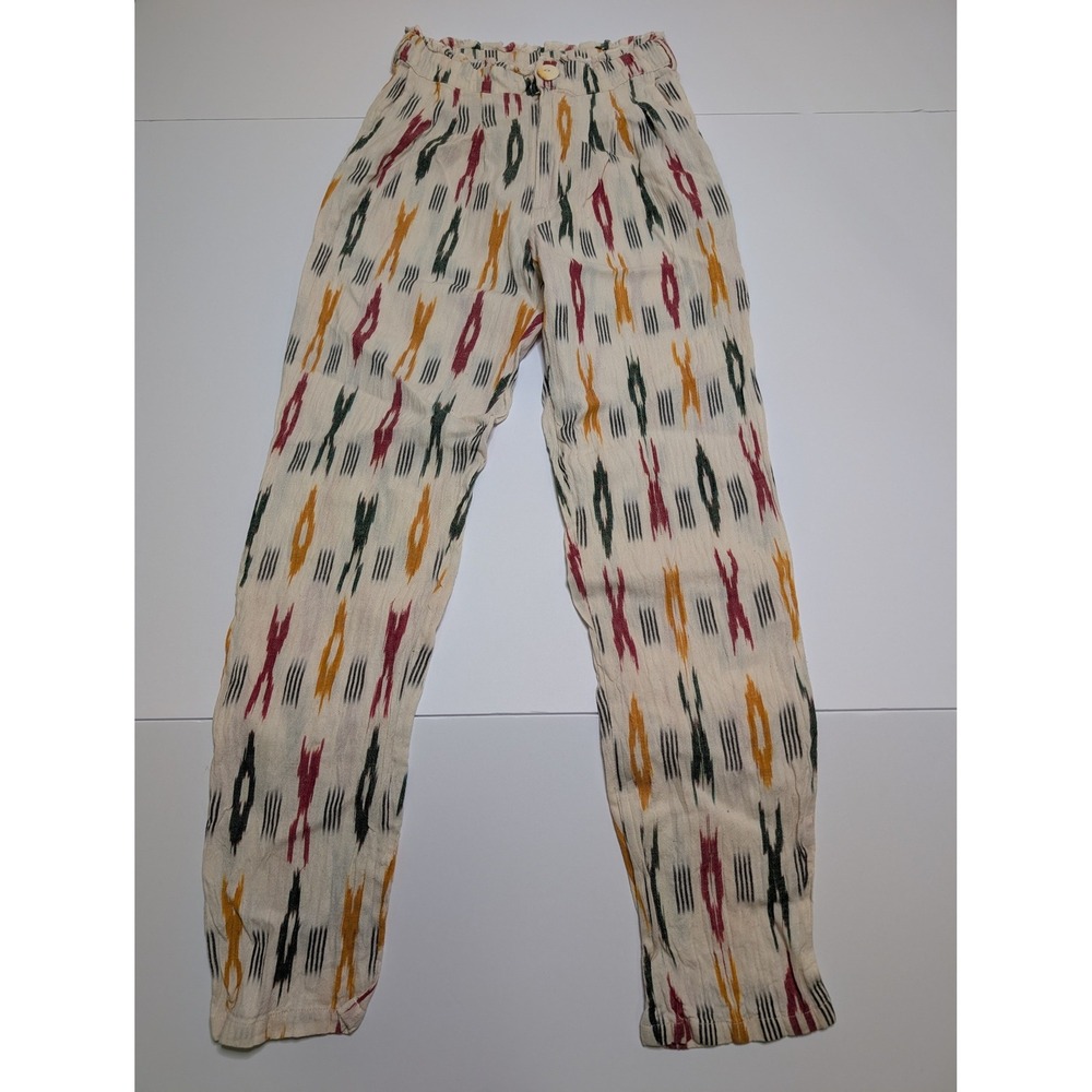 ZhenNymph Women‎ Ikat Print Boho Tapered Pants Cream Multi Color Size XS
